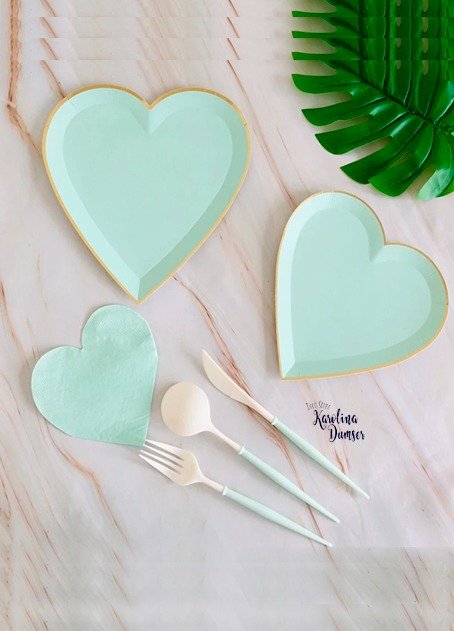 Producto - Plato Polipapel Corazón Verde Agua por 5 unid.