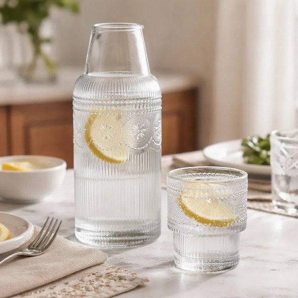 Producto - SET DE NOCHE BOTELLA 950ML Y VASO 250ML DE VIDRIO