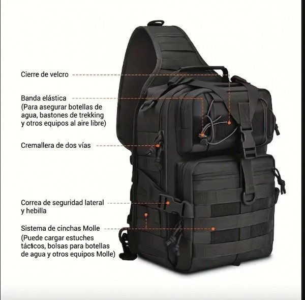 Producto - Morral Bolso Tactico Militar Pechera Negro Tela Antidesgarro 15 Litros - 3