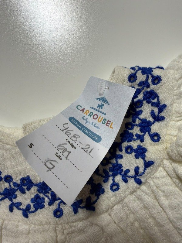 Producto - Vestido blanco bordado azul Primark Caress 0-3 meses - 4