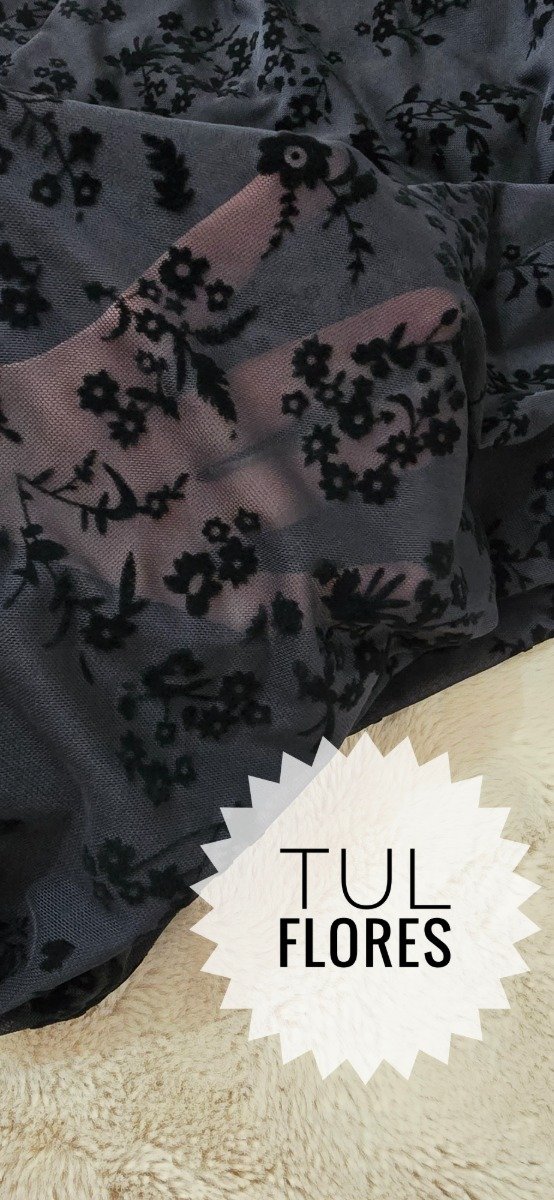 Producto - Tul elastizada FLORES NEGRO 0.5 m