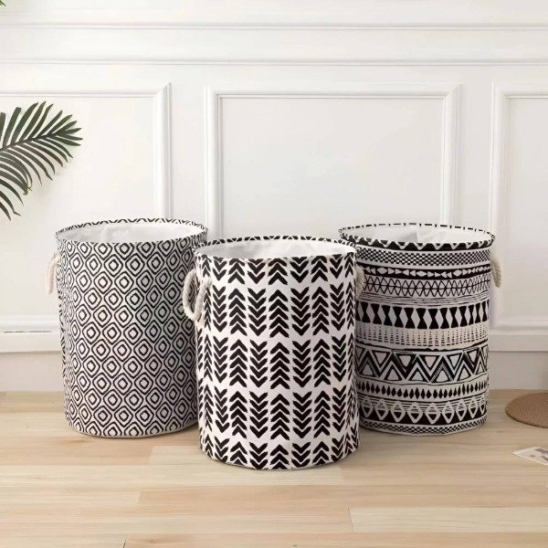 Producto - CESTO DE ROPA BLANCO Y NEGRO