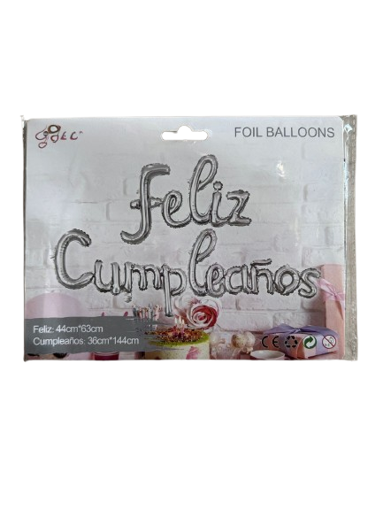Producto - Globo Frase Feliz Cumpleaños cursiva Plateado x1