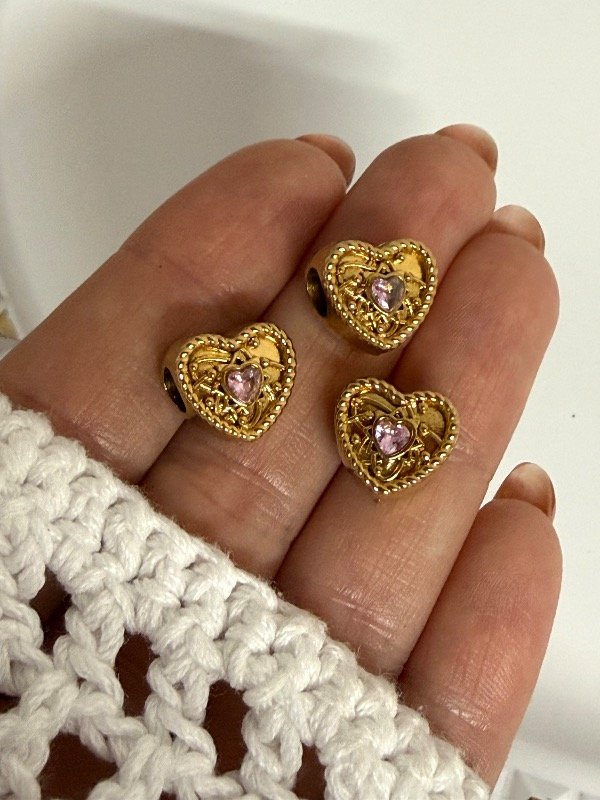 Producto - DD102 Dije para Pandora  corazón con strass rosa