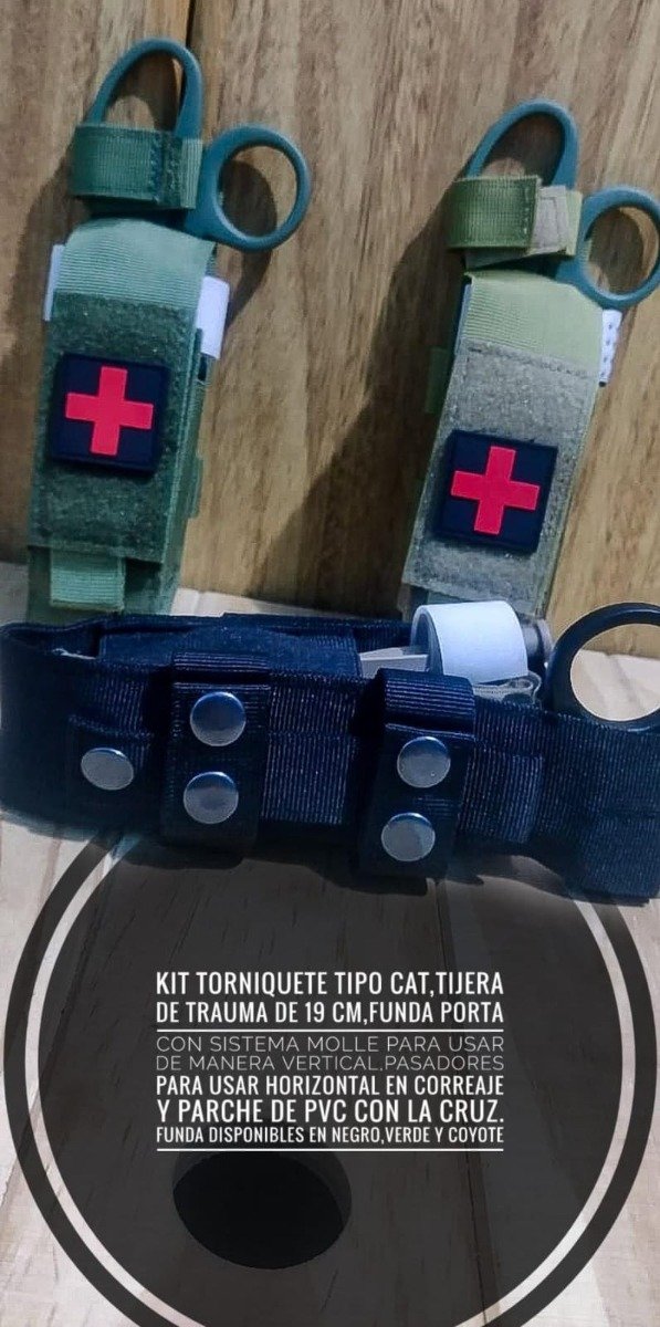 Producto - Kit Torniquete, tijera y funda con parche cruz en PVC
