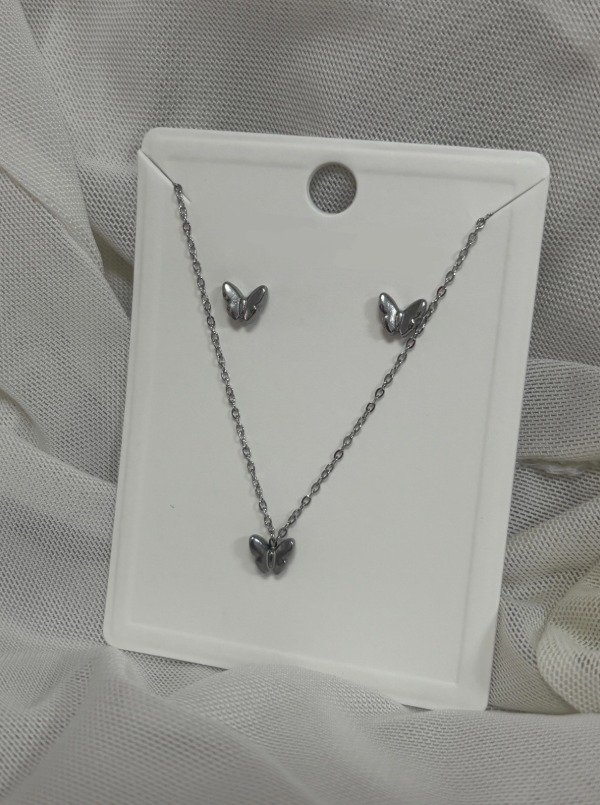 Producto - Set Aros y Cadena Mariposas Acero Quirurgico