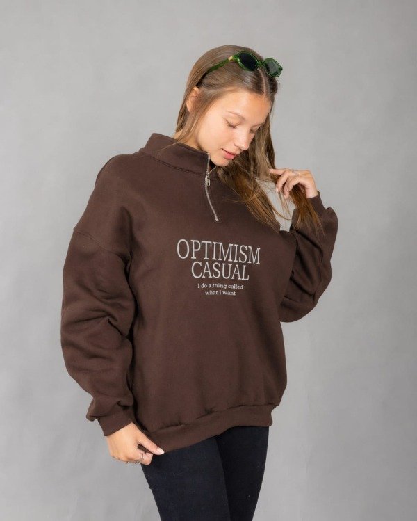 Producto - BUzo Medio Cierre "Optimism" Chocolate