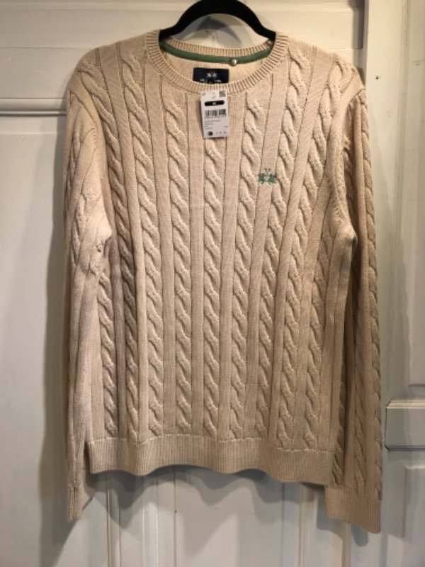Producto - Sweater LA MARTINA beige logo verde nuevo Talle M - PRECIO: 83x