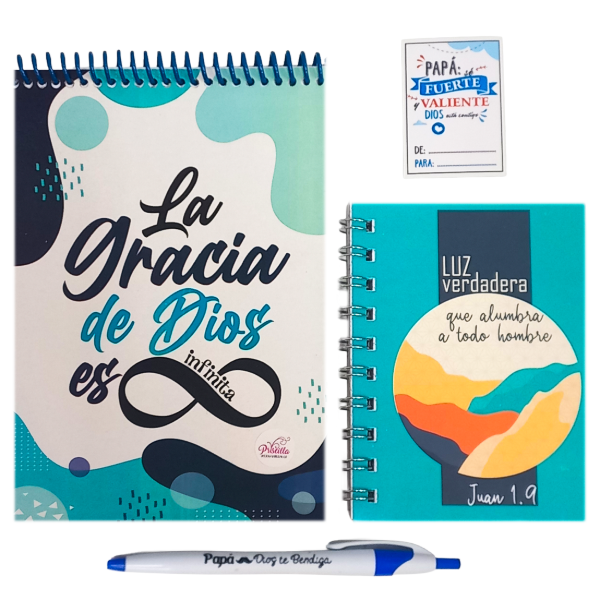 Producto - KIT PAPÁ 4: ANOTADOR + CUADERNO A6 + BIROME TITA PAPÁ + TARJETA PAPÁ (X1 SET)