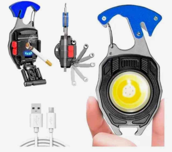 Producto - Linterna mosquetón rescate, encendedor, destornillador.