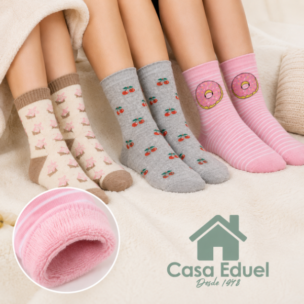Producto - Docena Media Termica Algodon Dama Lisa / Estampada