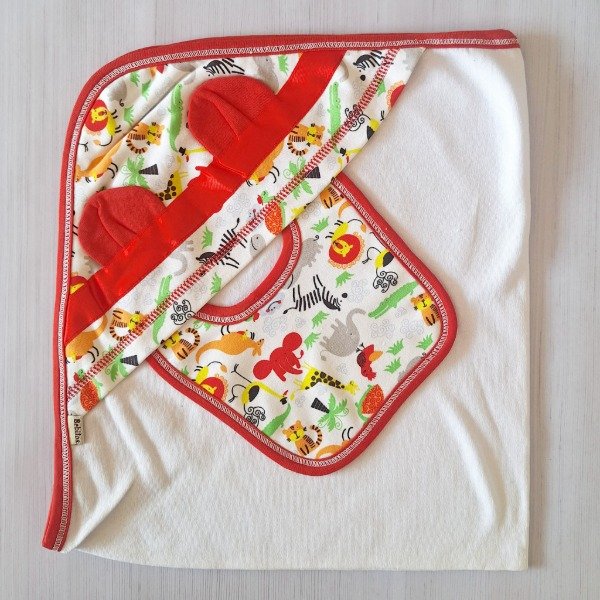 Producto - Mantita Recibidora + Babero Animalitos Rojo