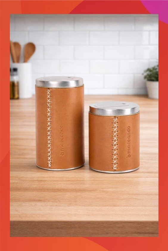Producto - SET DE LATAS YERBERA Y AZUCARERA FORRADAS EN CUERO SUELA