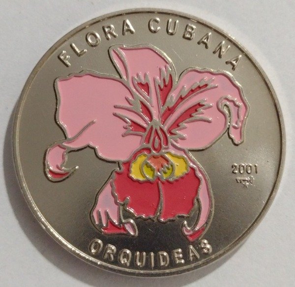 Producto - Cuba 1 peso 2001 flora cubana (orquídea rosa)