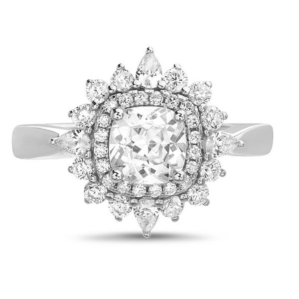 Producto - Anillo flor piedra carre central, y ovaladas y redondas alrededor