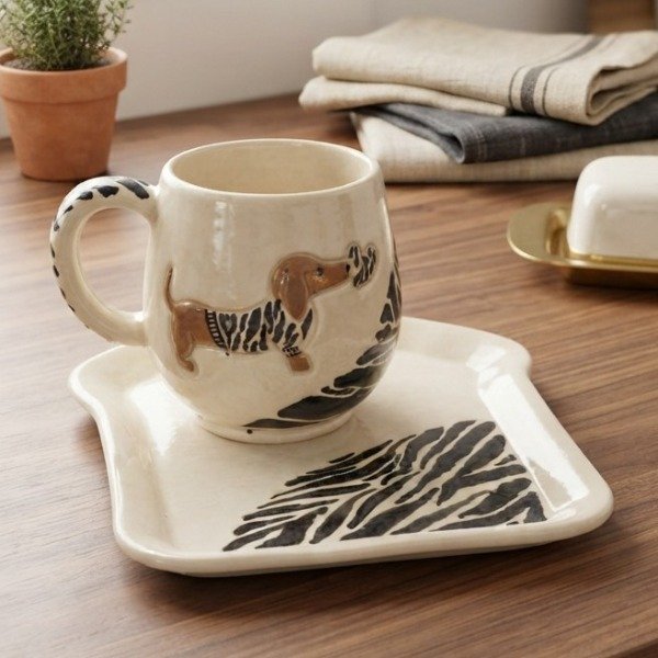 Producto - Taza Salchi con plato cebra