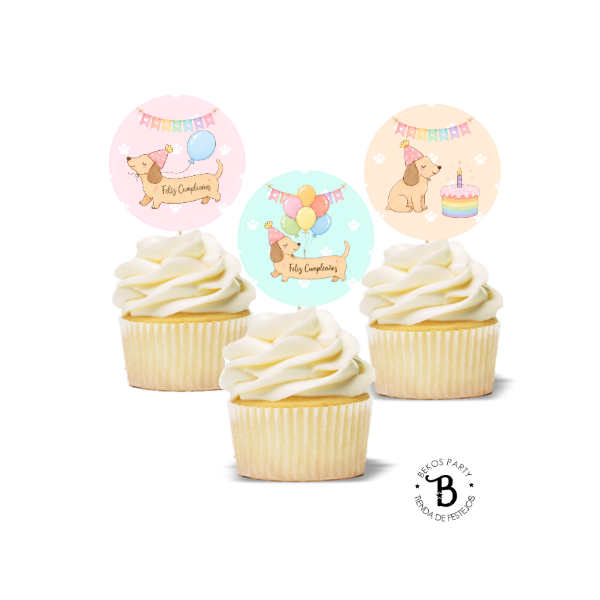 Producto - Topper Cupcake redondo x 10 Perro Salchicha