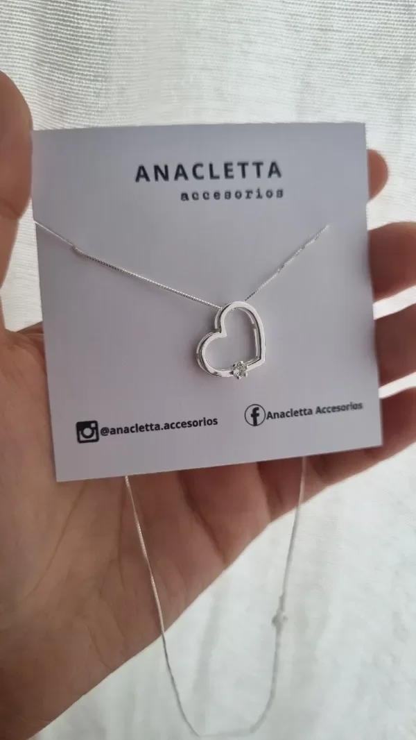 Producto - Gargantilla corazon pasante con cubic plata 925 - 45cm