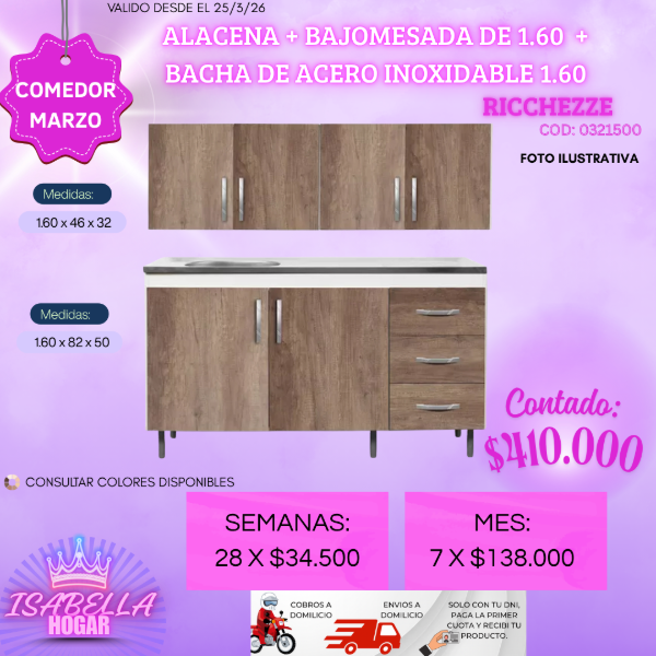 Producto - ALACENA + BAJOMESADA DE 1.60 + BACHA DE 1.60