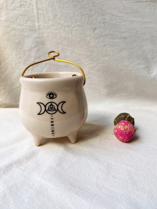 Producto - Sahumador  caldero de cerámica ojo y luna