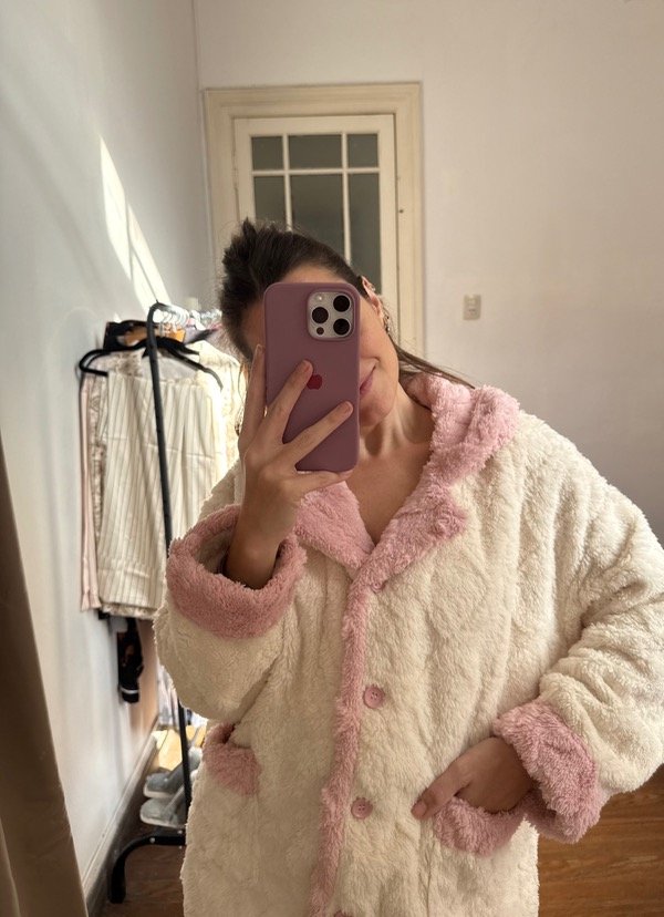 Producto - Pijama camisero polar soft natural y rosa