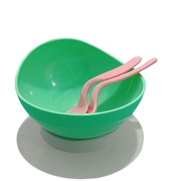Producto - Tazón con sopapa + cubiertos Babelito Rosa