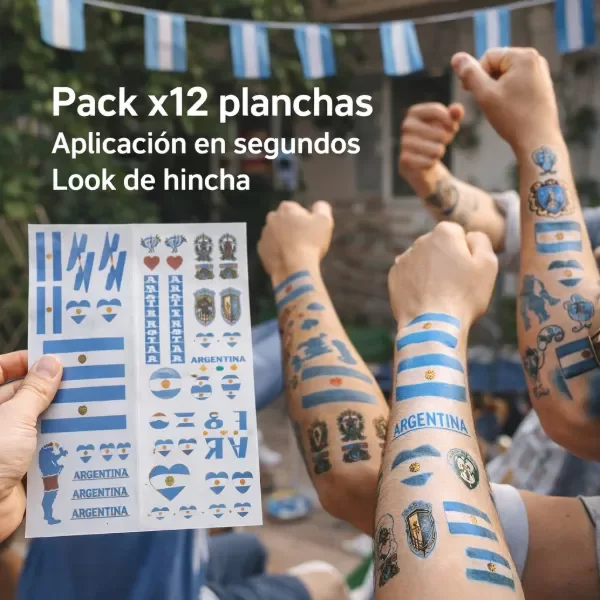 Producto - Pack x12 Planchas Tatuajes Temporales Argentina Diseños Surtidos