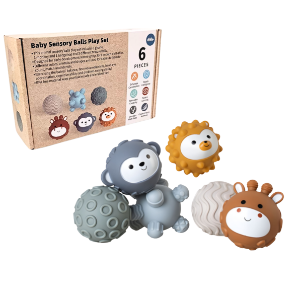 Producto - NT-128 6 PELOTAS DE GOMA TEXTURADAS EN CAJA