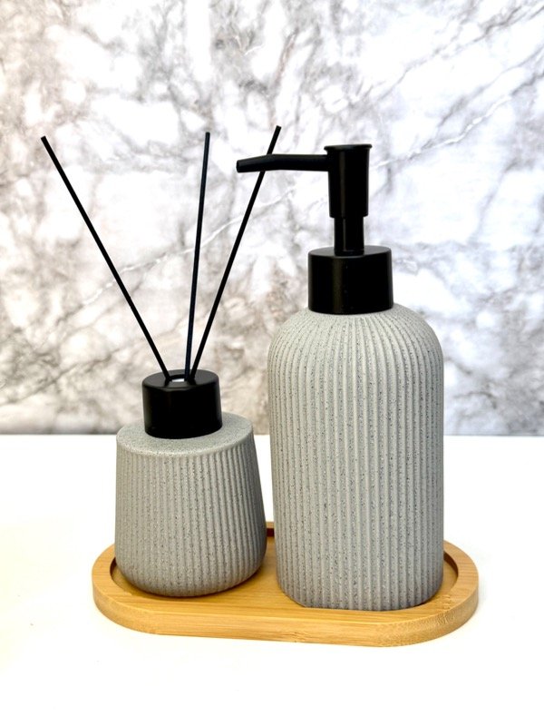 Producto - SET DE DIFUSOR Y DISPENSER GRIS DE CERÁMICA
