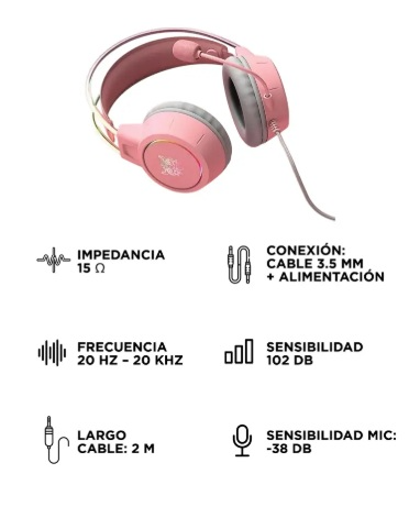 Producto - Auricular c/microfono -driver 50mm -acolchados -gamer -3.5mm + usb -diseño gato - 5