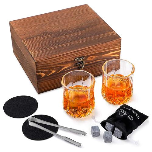 Producto - Vasos De Whisky Set x2 -vidrio de cristal -c/caja de madera y accesorios -Gadnic