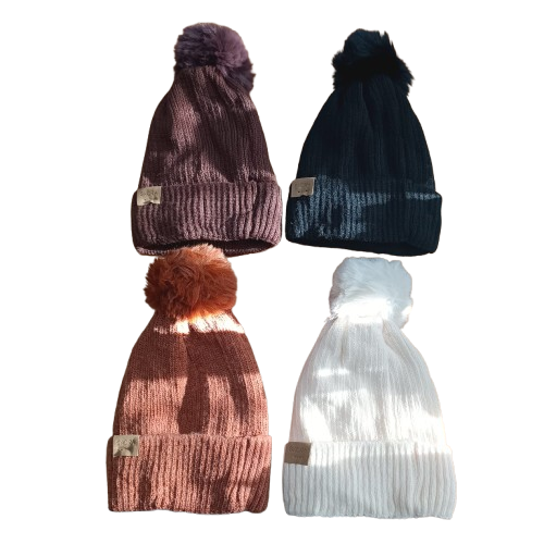 Producto - Gorro tejido mujer con pompom interior piel x1u 43782