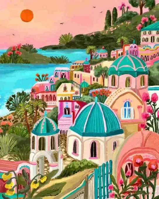 Producto - Kit De Pintura Con Diamantes Diamond Painting 30x40cm - Sol Santorini