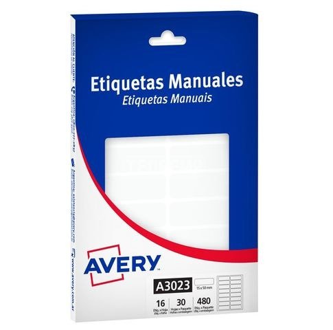 Producto - ETIQUETA AUTOADHESIVA BLANCA 15X50MM CAJA 16 UNIDADES X30 HOJAS AVERY