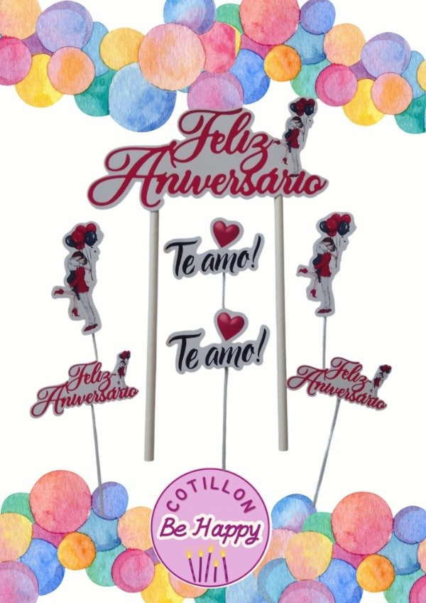 Producto - Decoración para torta Feliz Aniversario, Abrazo