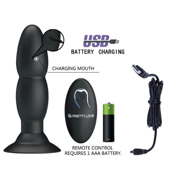Producto - JUGUETES / Vibrador Rotador Anal Control Remoto Silicona Recargable 13Cm X 3,5Cm