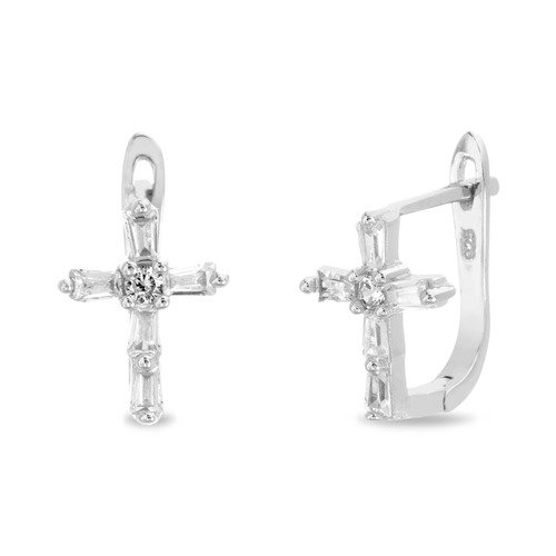 Producto - Par aros cruz, piedras baguettes