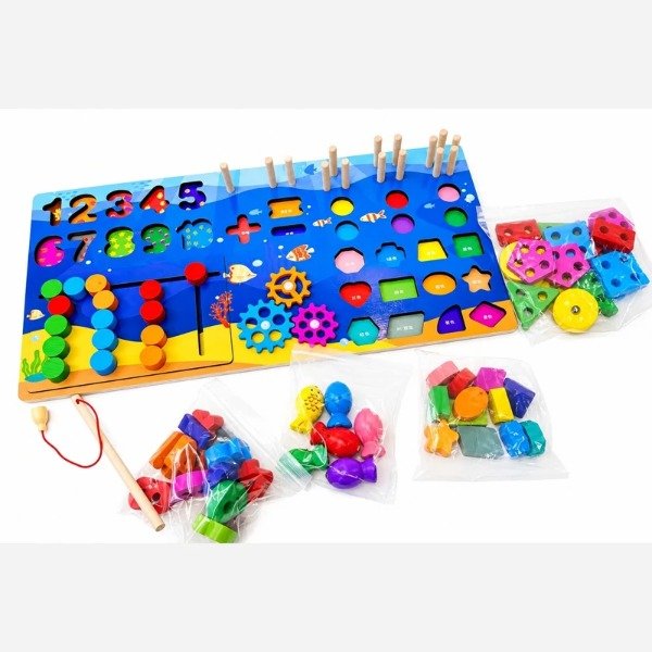 Producto - TABLERO DIDÁCTICO. Buscacaminos, engranaje, encastre geométrico y mas - 2