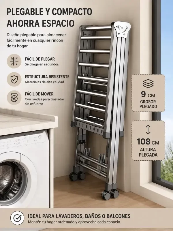 Producto - Tendedero De Ropa Plegable 3 Niveles Con Ruedas Reforzado - 2