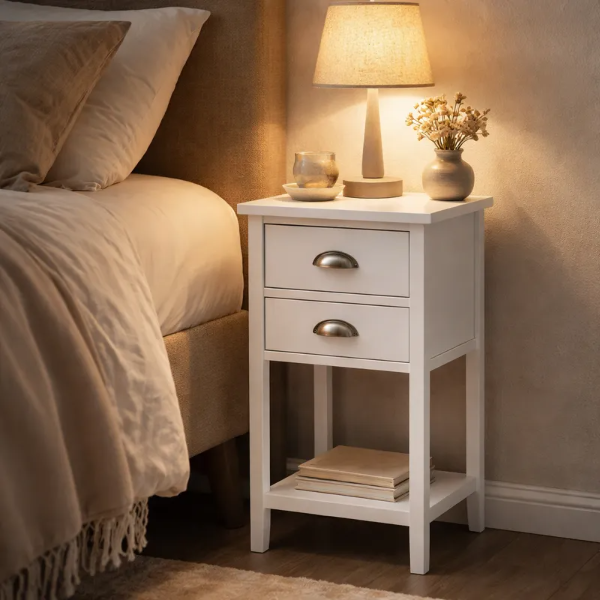 Producto - MESA DE LUZ NORDICA SOMMIER CHICA en Melamina 30X28X70alt color TODO BLANCO