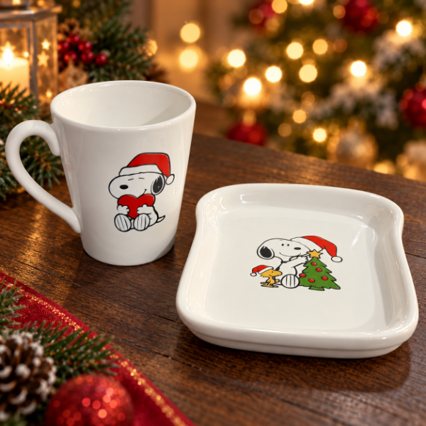 Producto - SET SNOOPY NAVIDAD DE TAZA CONICA DE CERAMICA VITRIFICADA MAS PLATO DE TOSTADA - 0