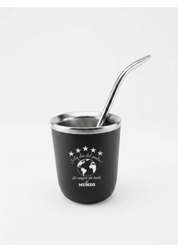 Producto - PROMO 1 DIA DEL PADRE - MATE ACERO CON BOMBILLA  GRABADO CON FRASES A ELECCION - 1