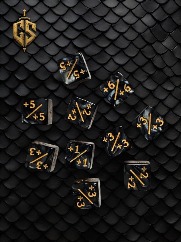 Producto - Set x10 Dados Contadores Positivos Negro y Dorado