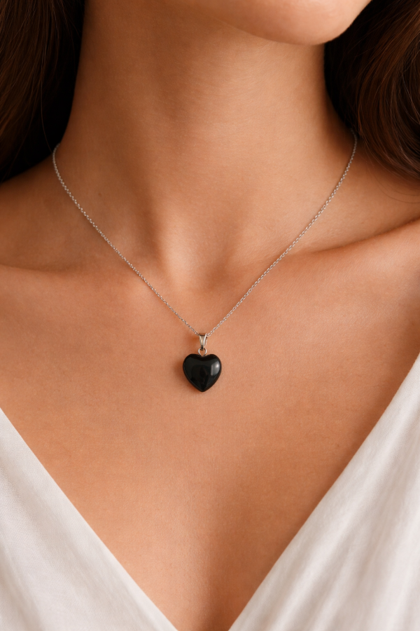 Producto - Cadenita + Dije Corazon Obsidiana Negra