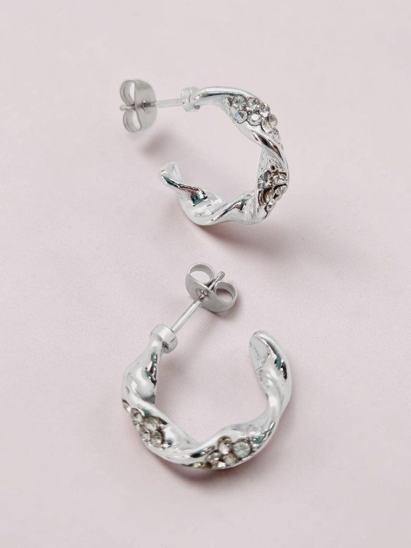 Producto - Aros acero quirurgico pasante semi argollita torsada detalle strass tors