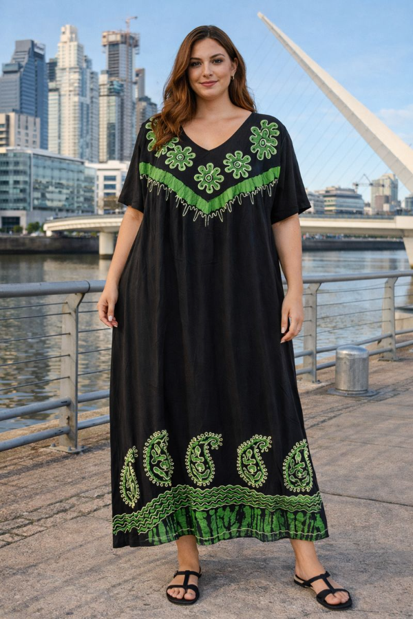 Producto - Maxi Vestido India Amplios XXL Bordados - 145 cm Transf 28.900 Negro Verde