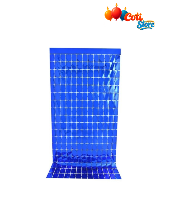 Producto - Cortina Metalizada a Cuadros Azul 2x1mts