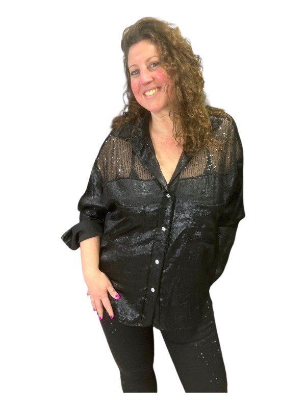 Producto - Exclusivas Camisas Metalizadas con Lentejuelas Oversize NegraTRANSF 55.000