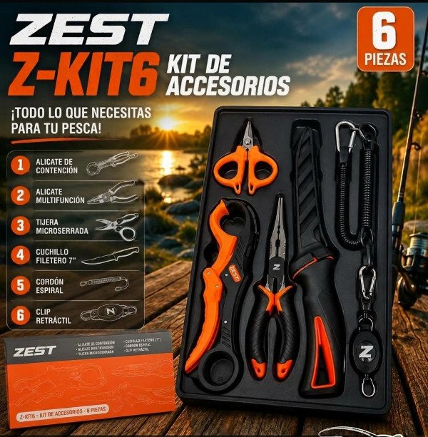 Producto - Kit de Accesorios Pesca Zest Z-kit6 6 Piezas BogaGrip Pinza S.Anillas Cuchillo - 6