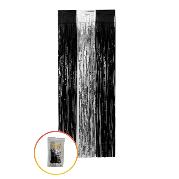 Producto - Cortina metalizada Combinada Plata y Negro